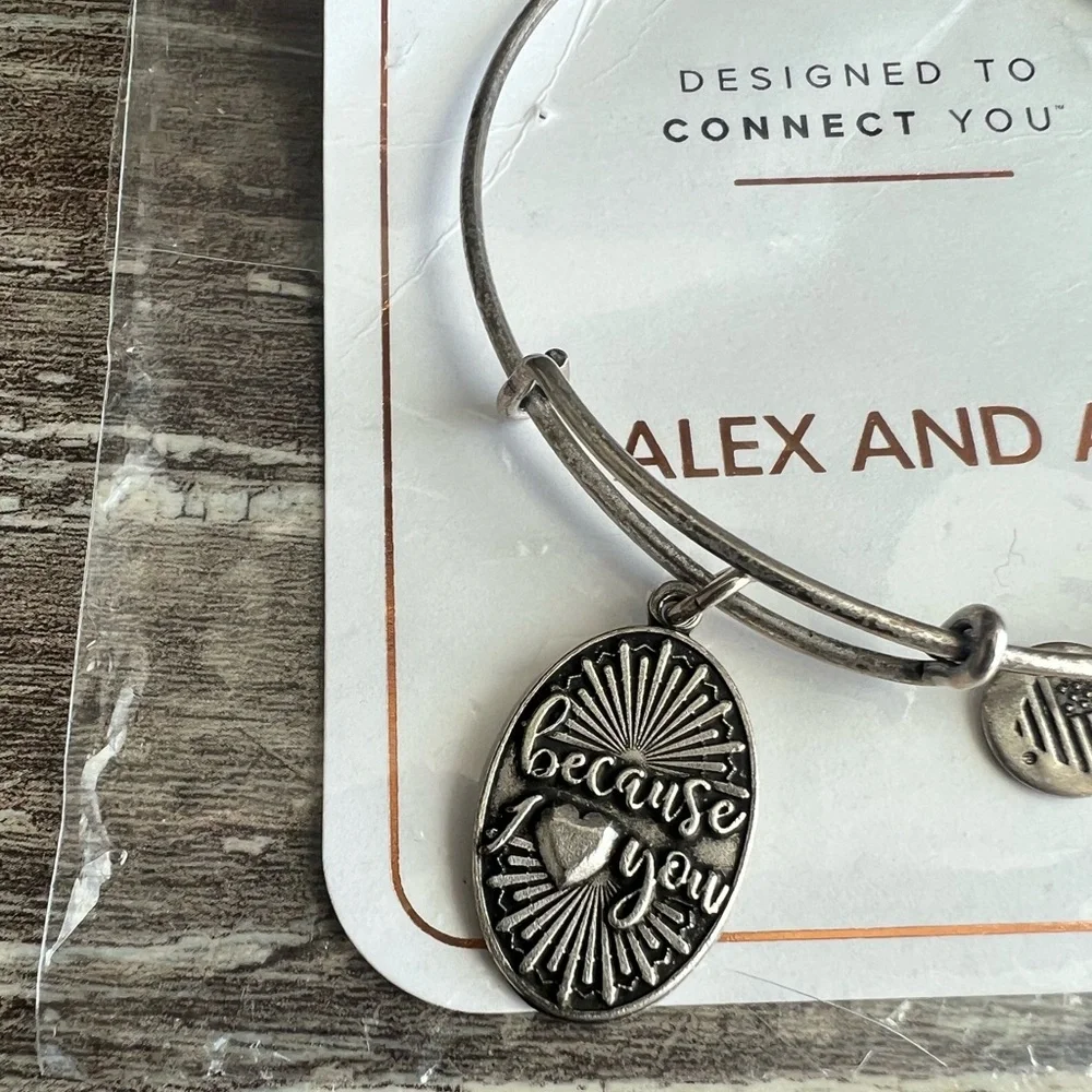 Alex and Ani Because I Love You Silvertone ‎ Charm Bangle Bracelet 2016 USA New